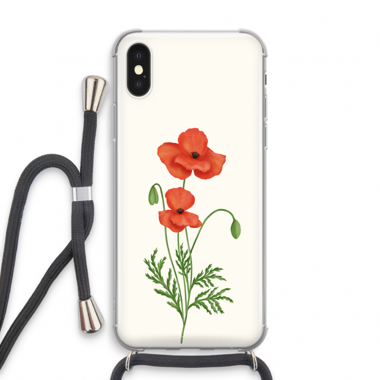 Red poppy: iPhone X Transparant Hoesje met koord