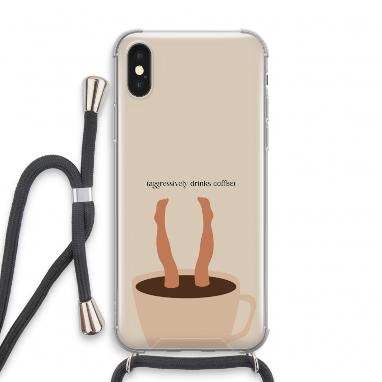 Aggressively drinks coffee: iPhone X Transparant Hoesje met koord
