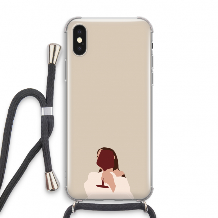 I drink wine: iPhone X Transparant Hoesje met koord