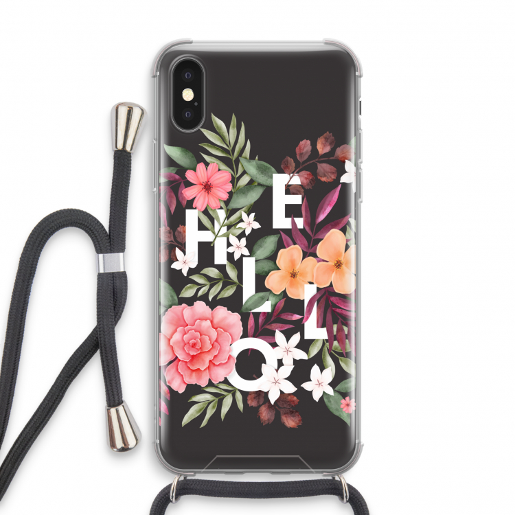 Hello in flowers: iPhone XS Transparant Hoesje met koord