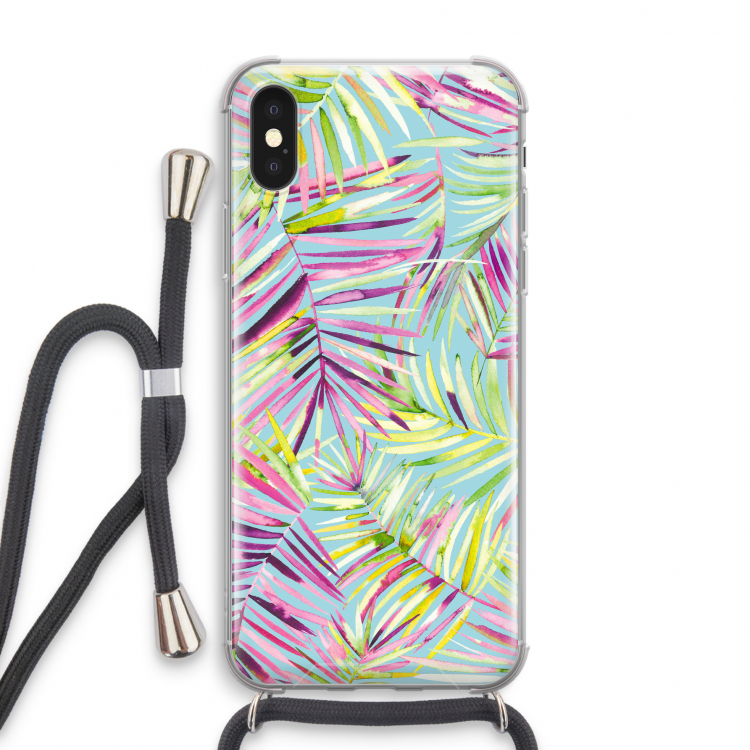 Tropical Palms Blue: iPhone XS Transparant Hoesje met koord