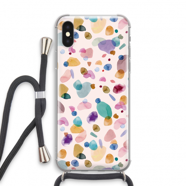 Terrazzo Memphis Pink: iPhone XS Transparant Hoesje met koord