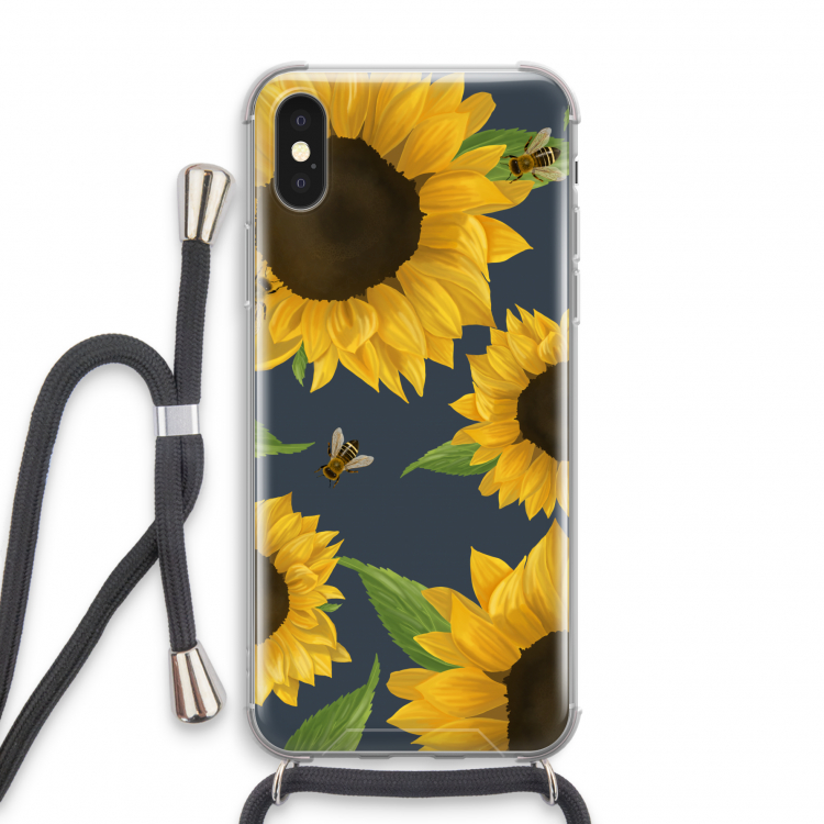 Sunflower and bees: iPhone XS Transparant Hoesje met koord