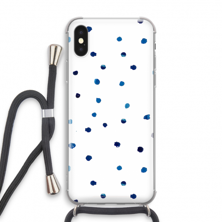 Blauwe stippen: iPhone XS Transparant Hoesje met koord