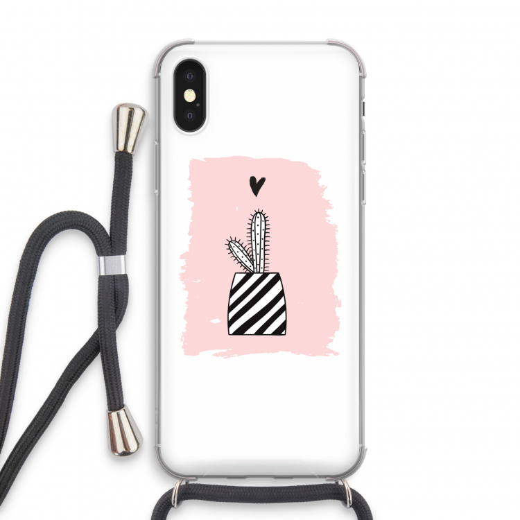 Zwart-wit cactus: iPhone XS Transparant Hoesje met koord