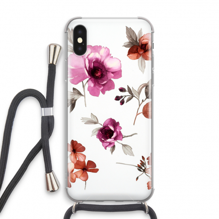 Geschilderde bloemen: iPhone XS Transparant Hoesje met koord