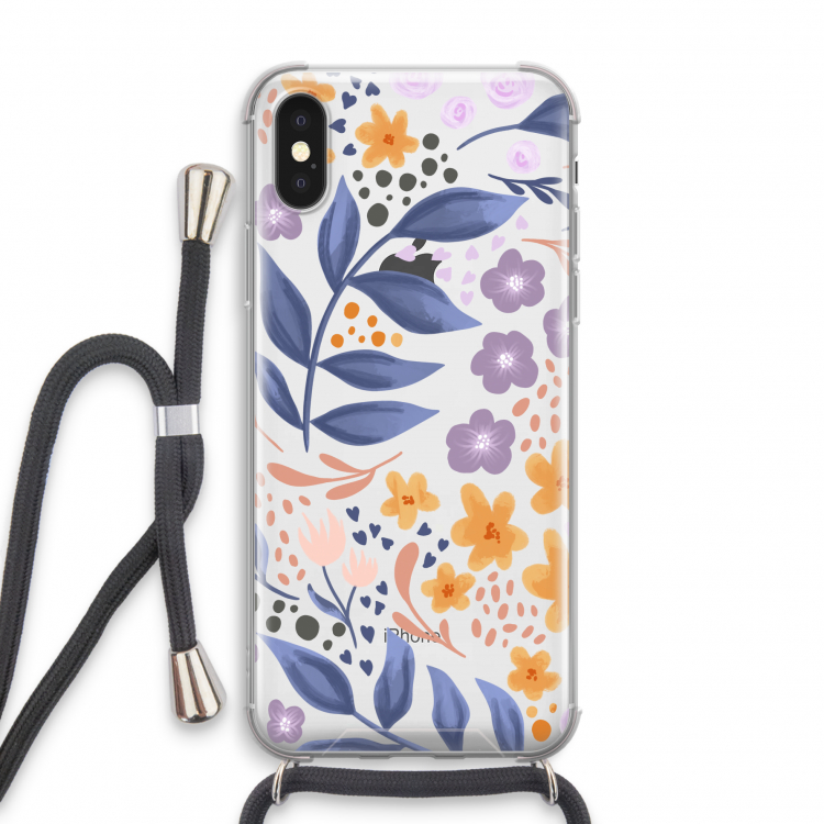 Flowers with blue leaves: iPhone XS Transparant Hoesje met koord