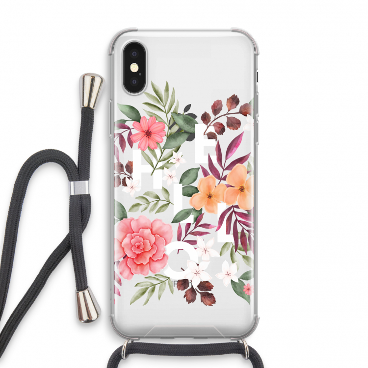 Hello in flowers: iPhone XS Transparant Hoesje met koord