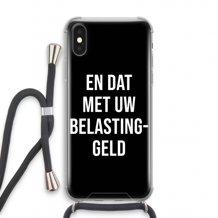 Belastinggeld - Zwart: iPhone XS Transparant Hoesje met koord