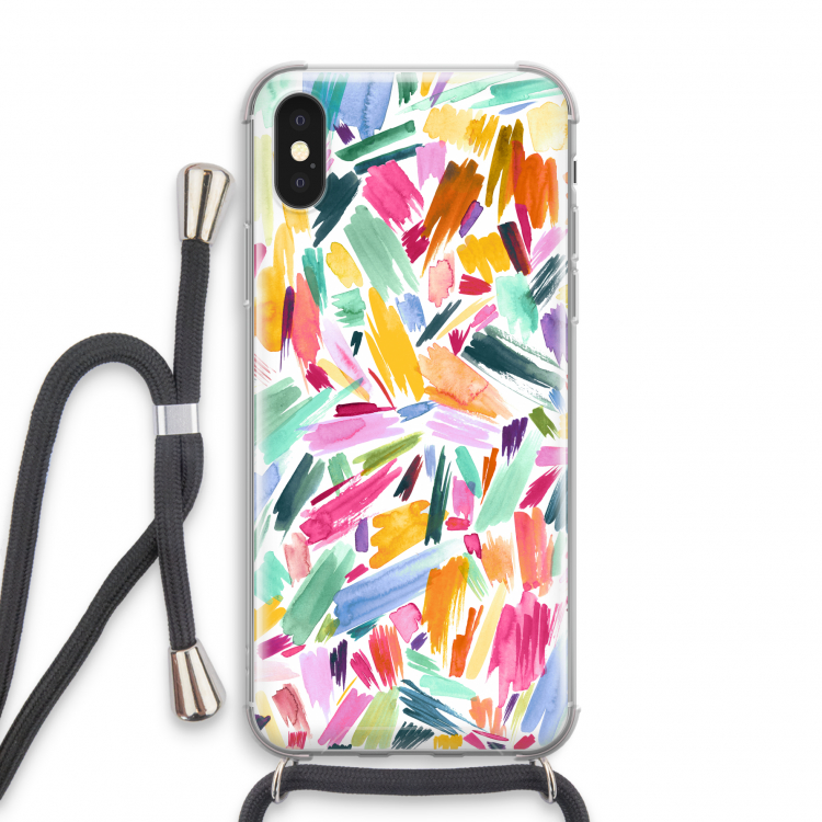Watercolor Brushstrokes: iPhone XS Transparant Hoesje met koord