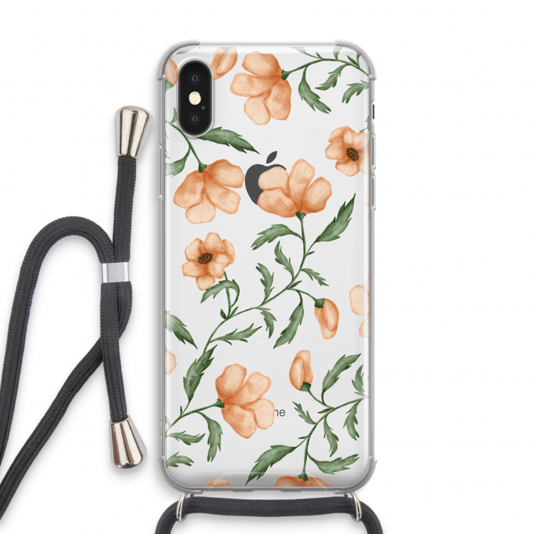 Peachy flowers: iPhone XS Transparant Hoesje met koord