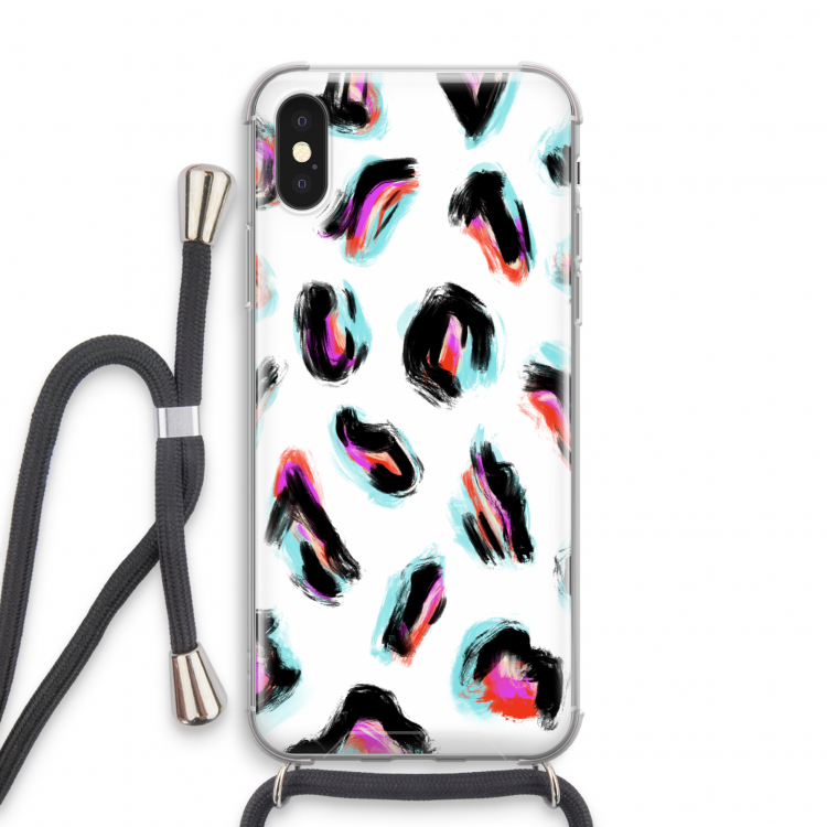 Cheetah color: iPhone XS Transparant Hoesje met koord