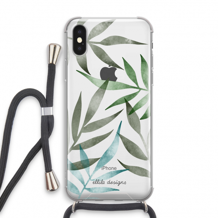 Tropical watercolor leaves: iPhone XS Transparant Hoesje met koord