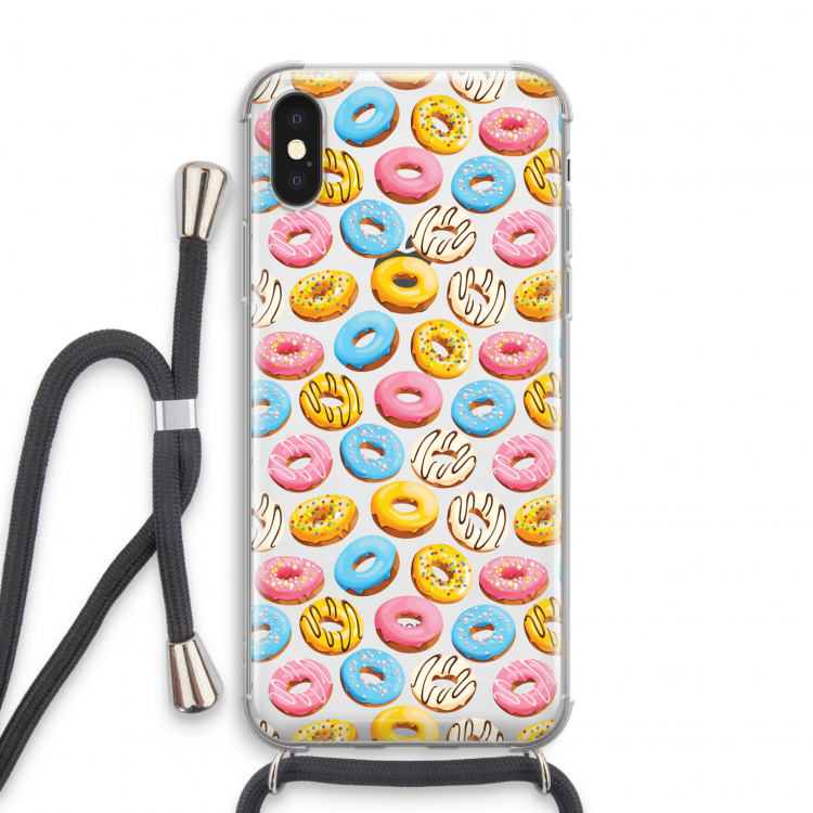 Pink donuts: iPhone XS Transparant Hoesje met koord
