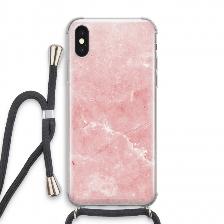 Roze marmer: iPhone XS Transparant Hoesje met koord