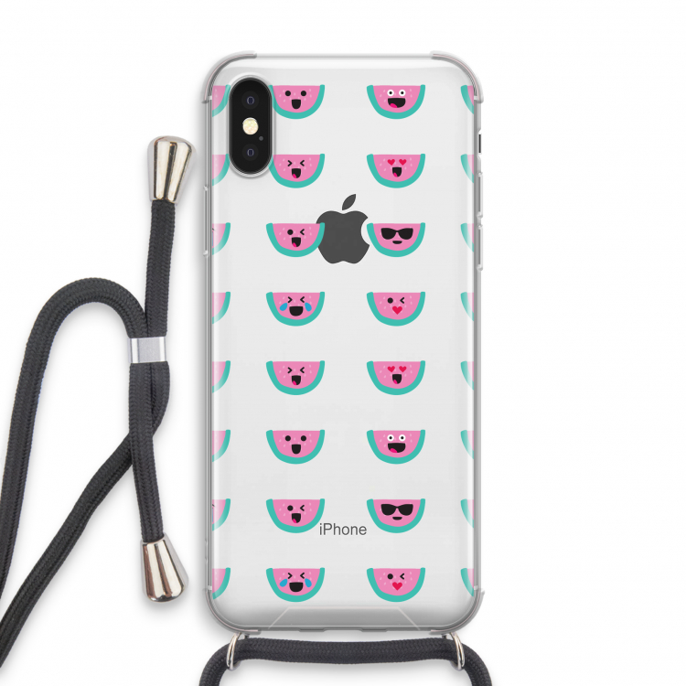 Smiley watermeloenprint: iPhone XS Transparant Hoesje met koord