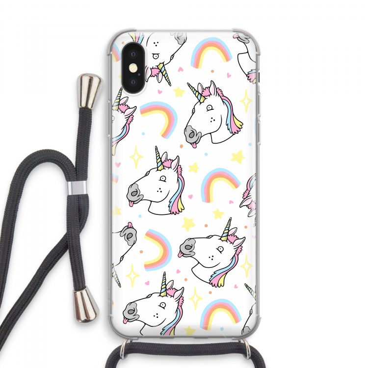 Rainbow Unicorn: iPhone XS Max Transparant Hoesje met koord
