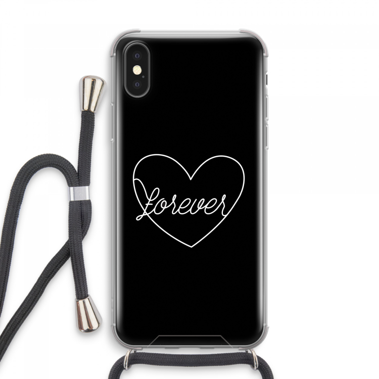 Forever heart black: iPhone XS Max Transparant Hoesje met koord