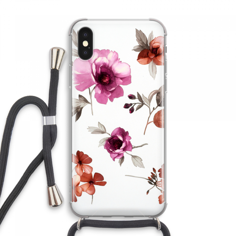 Geschilderde bloemen: iPhone XS Max Transparant Hoesje met koord