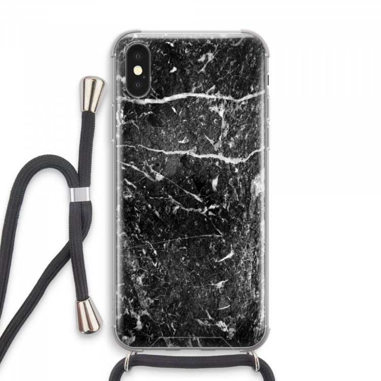 Zwart marmer: iPhone XS Max Transparant Hoesje met koord