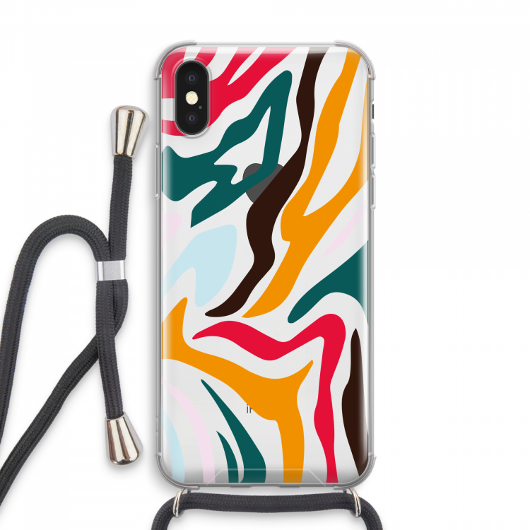 Colored Zebra: iPhone XS Max Transparant Hoesje met koord