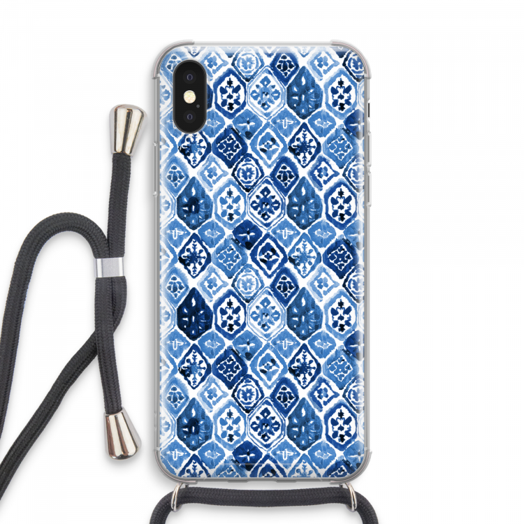 Blauw motief: iPhone XS Max Transparant Hoesje met koord