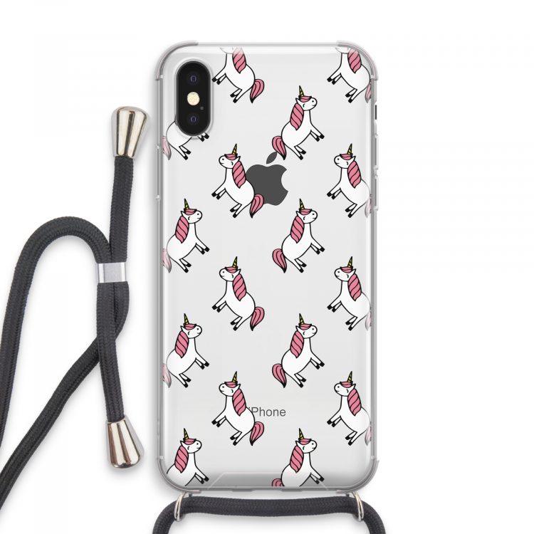 Eenhoorns overal: iPhone XS Max Transparant Hoesje met koord