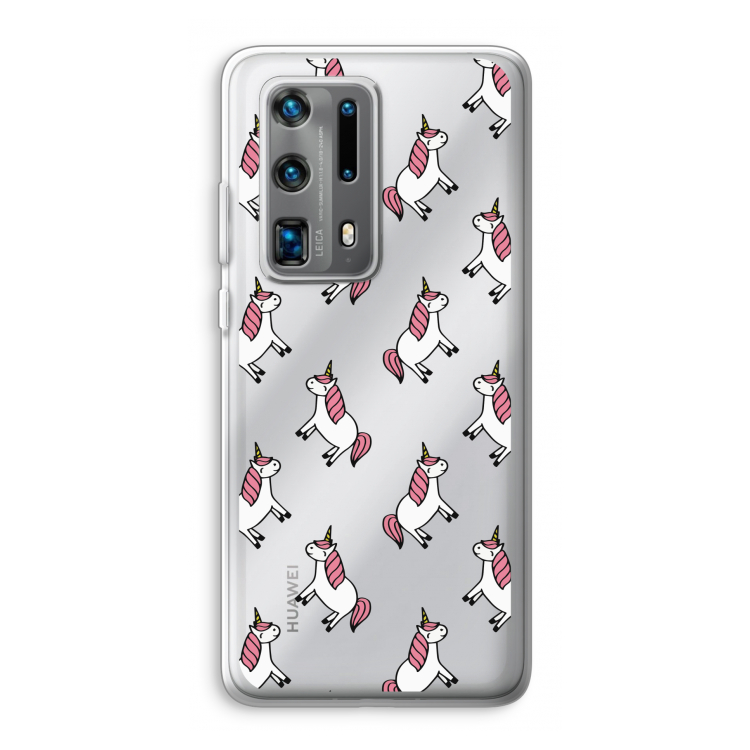 Eenhoorns overal: Huawei P40 Pro Plus Transparant Hoesje