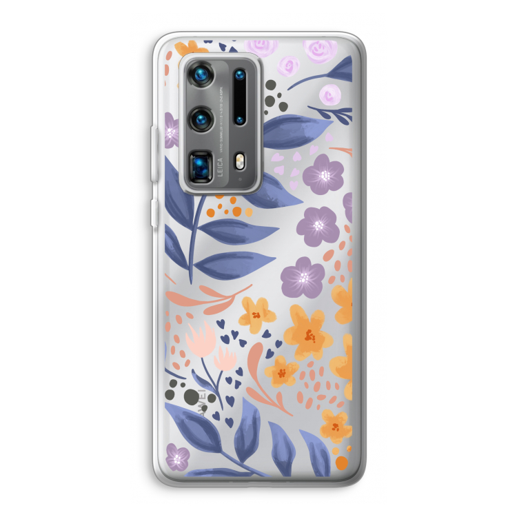 Flowers with blue leaves: Huawei P40 Pro Plus Transparant Hoesje