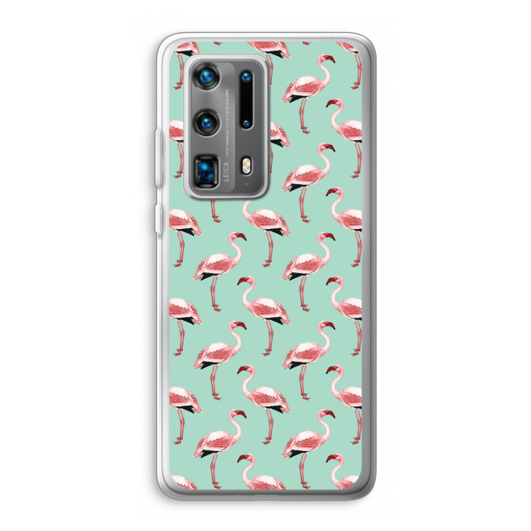 Flamingoprint groen: Huawei P40 Pro Plus Transparant Hoesje