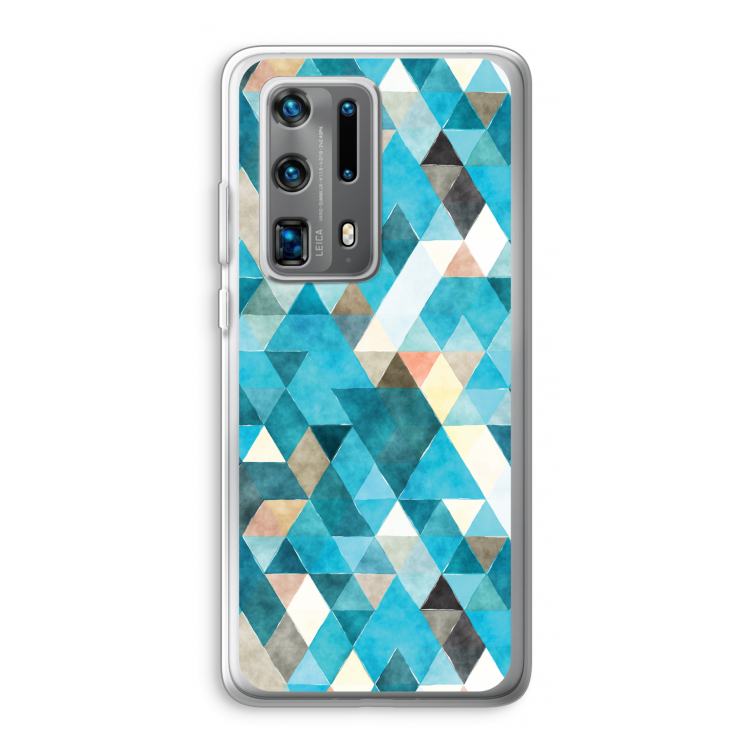 Gekleurde driehoekjes blauw: Huawei P40 Pro Plus Transparant Hoesje