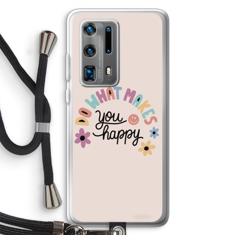 Happy days: Huawei P40 Pro Plus Transparant Hoesje met koord