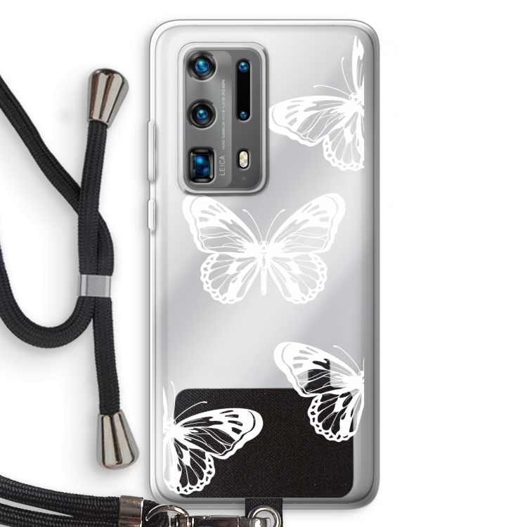 White butterfly: Huawei P40 Pro Plus Transparant Hoesje met koord