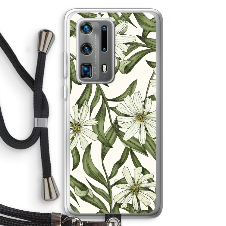 Wit bloemenpatroon: Huawei P40 Pro Plus Transparant Hoesje met koord