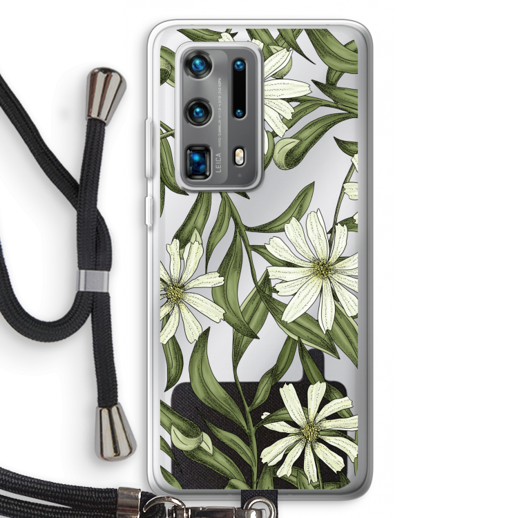 Wit bloemenpatroon: Huawei P40 Pro Plus Transparant Hoesje met koord