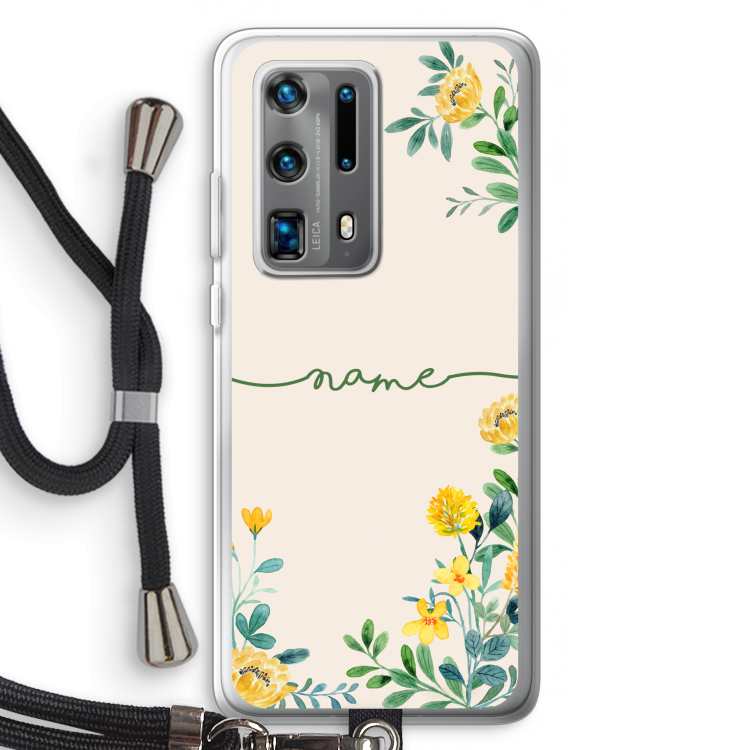 Gele bloemen: Huawei P40 Pro Plus Transparant Hoesje met koord