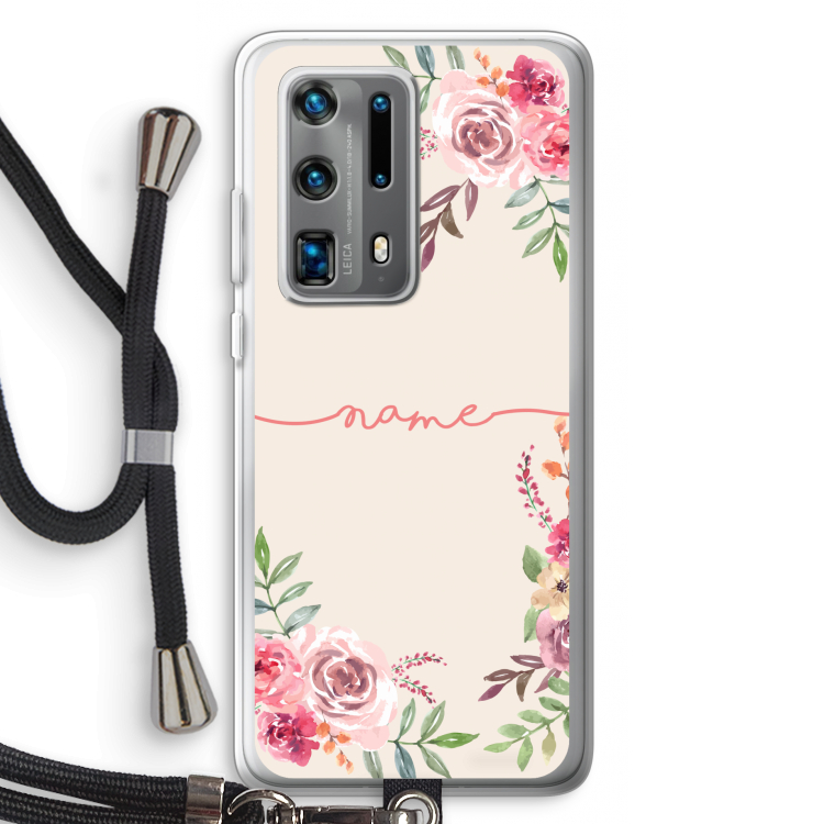 Rozen: Huawei P40 Pro Plus Transparant Hoesje met koord