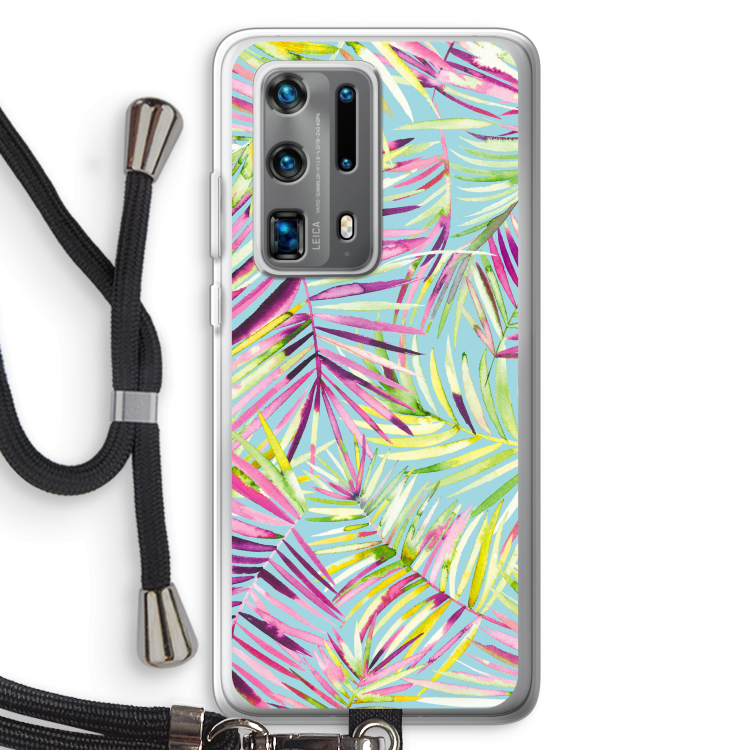 Tropical Palms Blue: Huawei P40 Pro Plus Transparant Hoesje met koord