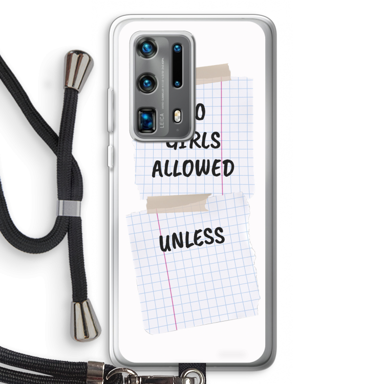 No Girls Allowed Unless: Huawei P40 Pro Plus Transparant Hoesje met koord