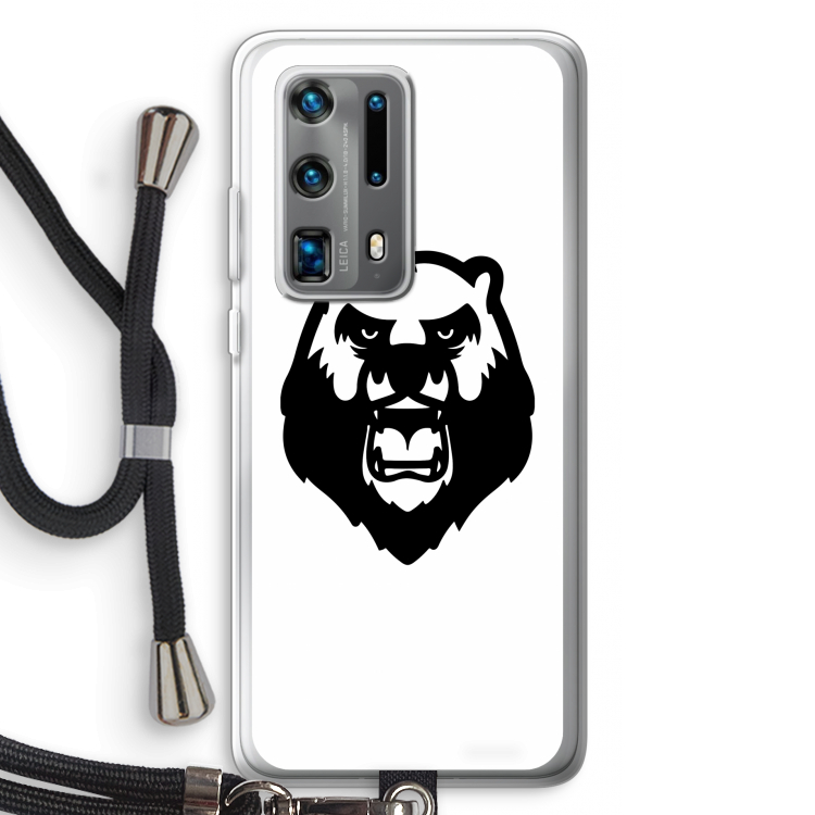 Angry Bear (white): Huawei P40 Pro Plus Transparant Hoesje met koord