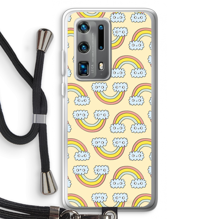 Regenboog: Huawei P40 Pro Plus Transparant Hoesje met koord