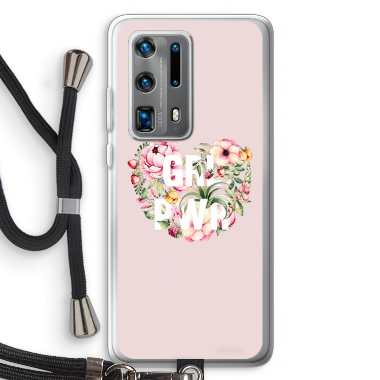 GRL PWR Flower: Huawei P40 Pro Plus Transparant Hoesje met koord
