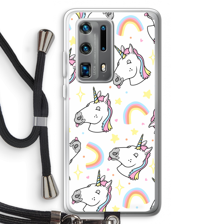 Rainbow Unicorn: Huawei P40 Pro Plus Transparant Hoesje met koord