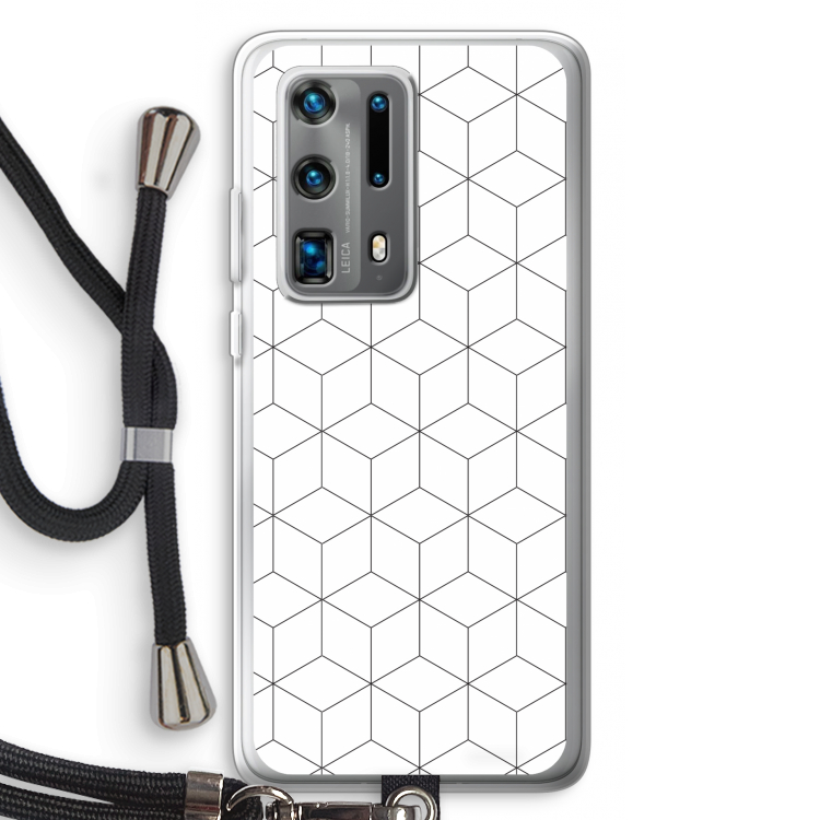 Zwart-witte kubussen: Huawei P40 Pro Plus Transparant Hoesje met koord