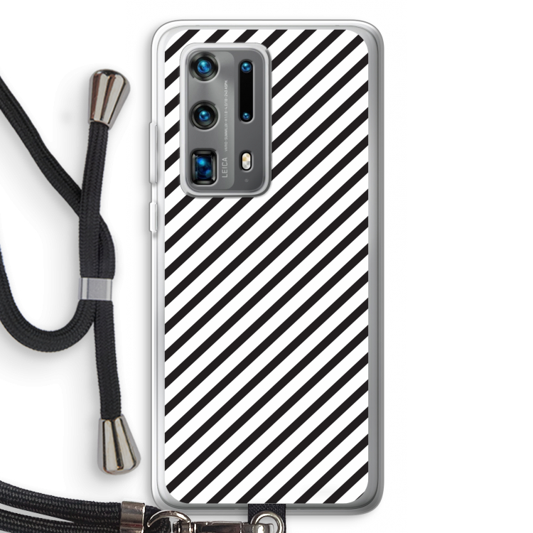 Strepen zwart-wit: Huawei P40 Pro Plus Transparant Hoesje met koord
