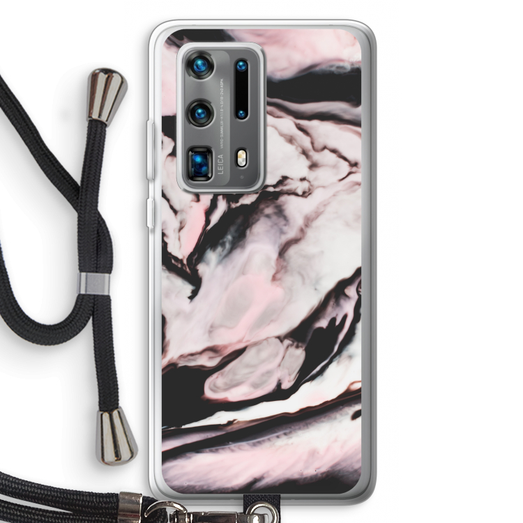 Roze stroom: Huawei P40 Pro Plus Transparant Hoesje met koord