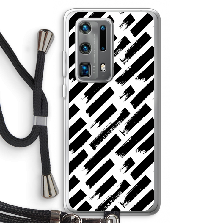 Zwarte vegen: Huawei P40 Pro Plus Transparant Hoesje met koord