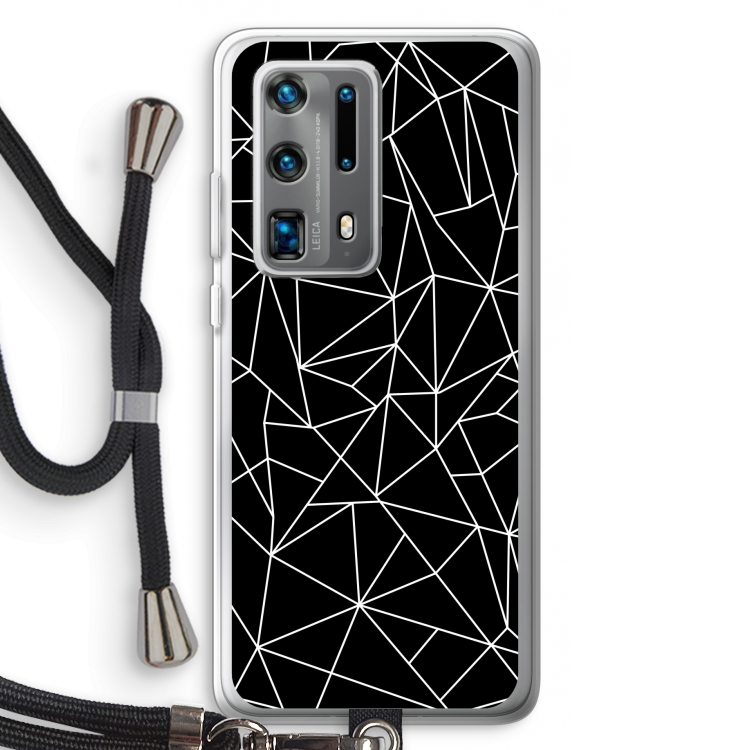 Geometrische lijnen wit: Huawei P40 Pro Plus Transparant Hoesje met koord