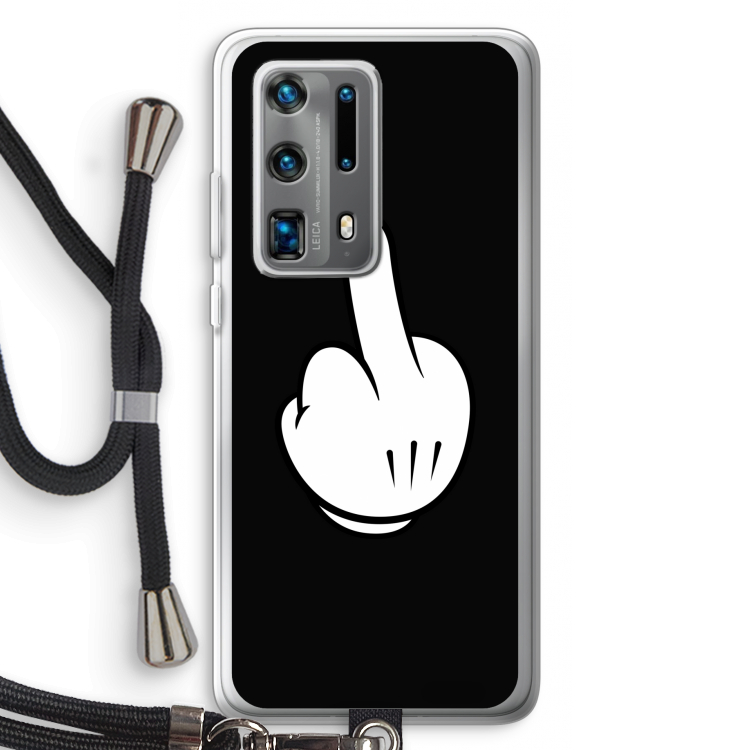 Middle finger black: Huawei P40 Pro Plus Transparant Hoesje met koord