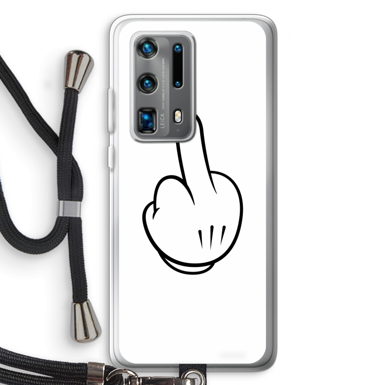 Middle finger white: Huawei P40 Pro Plus Transparant Hoesje met koord